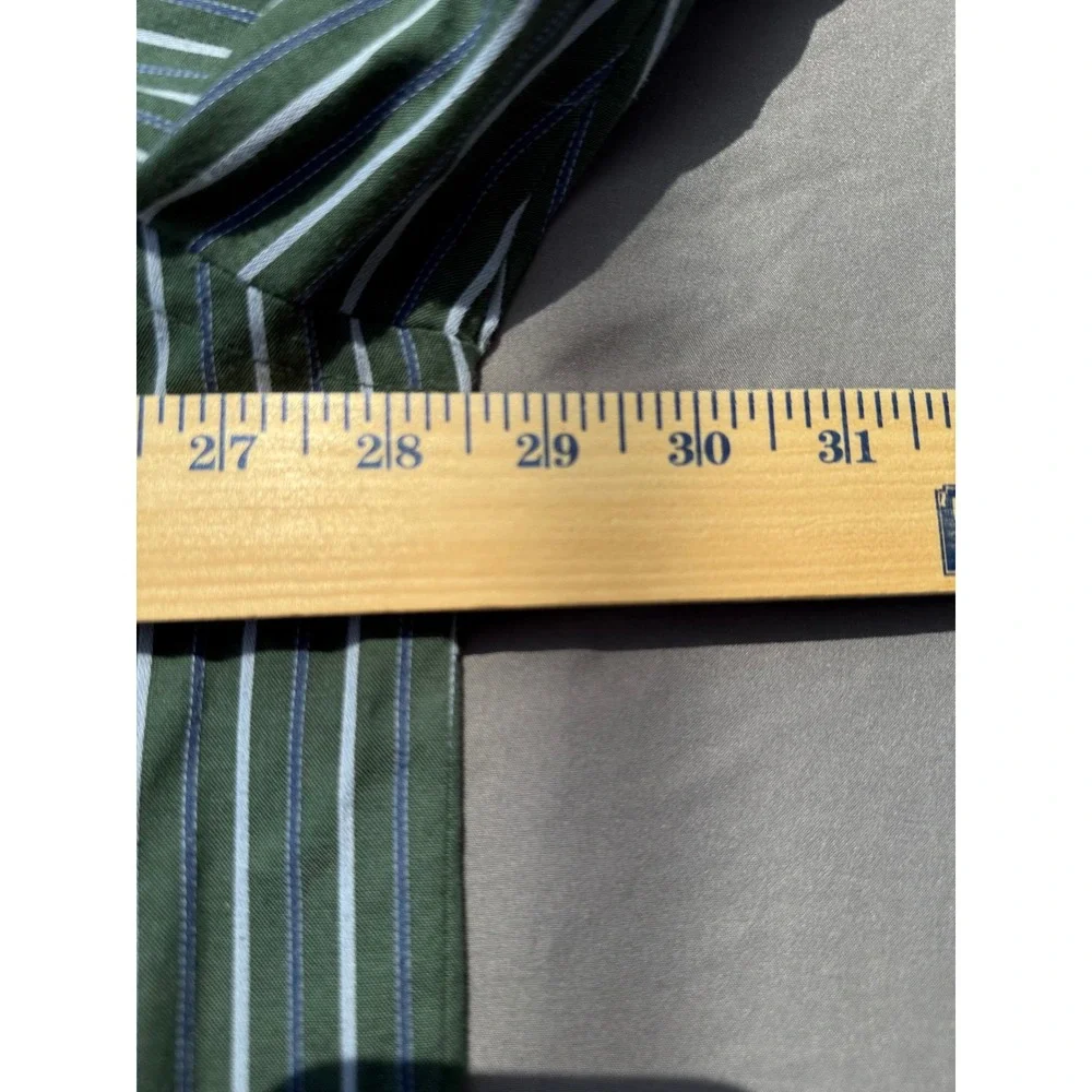 Mens Striped Button‎ Down Shirt Green White Blue Casual Long Sleeve